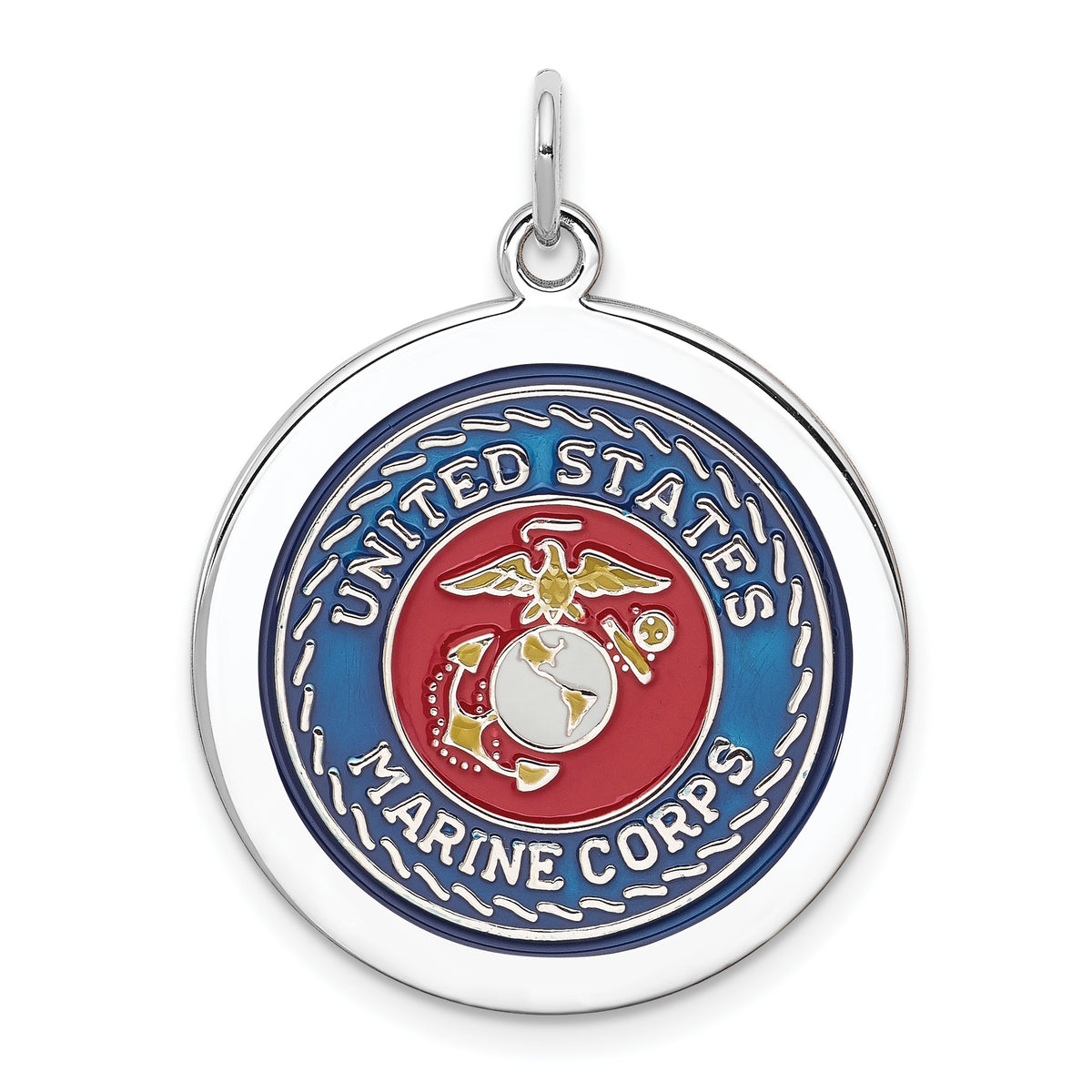 Sterling Silver Rhod-plated US Marine Corps Disc