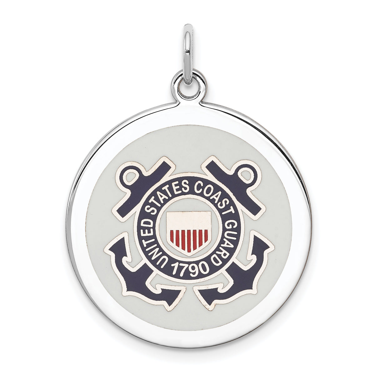 Sterling Silver Rhodium-plated US Coast Guard Disc
