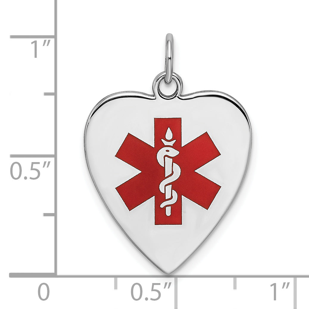 Sterling Silver RH-pltd Engraveable Enamel Sm.Heart Medical Pendant