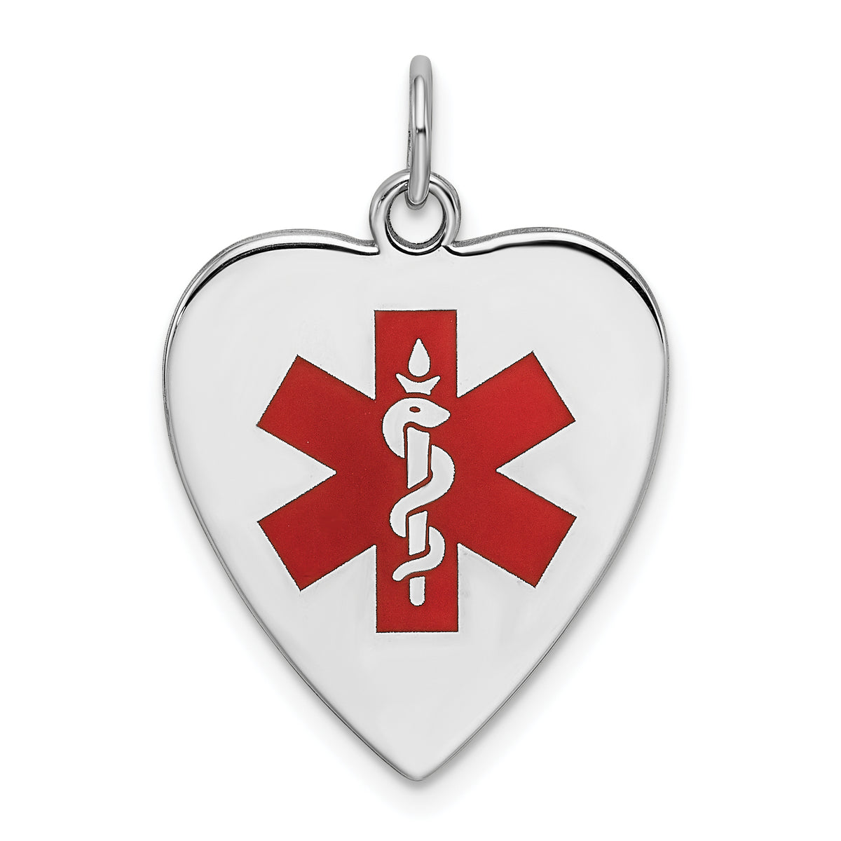 Sterling Silver RH-pltd Engraveable Enamel Sm.Heart Medical Pendant