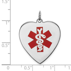 Sterling Silver RH-pltd Engraveable Enamel Lg.Heart Medical Pendant