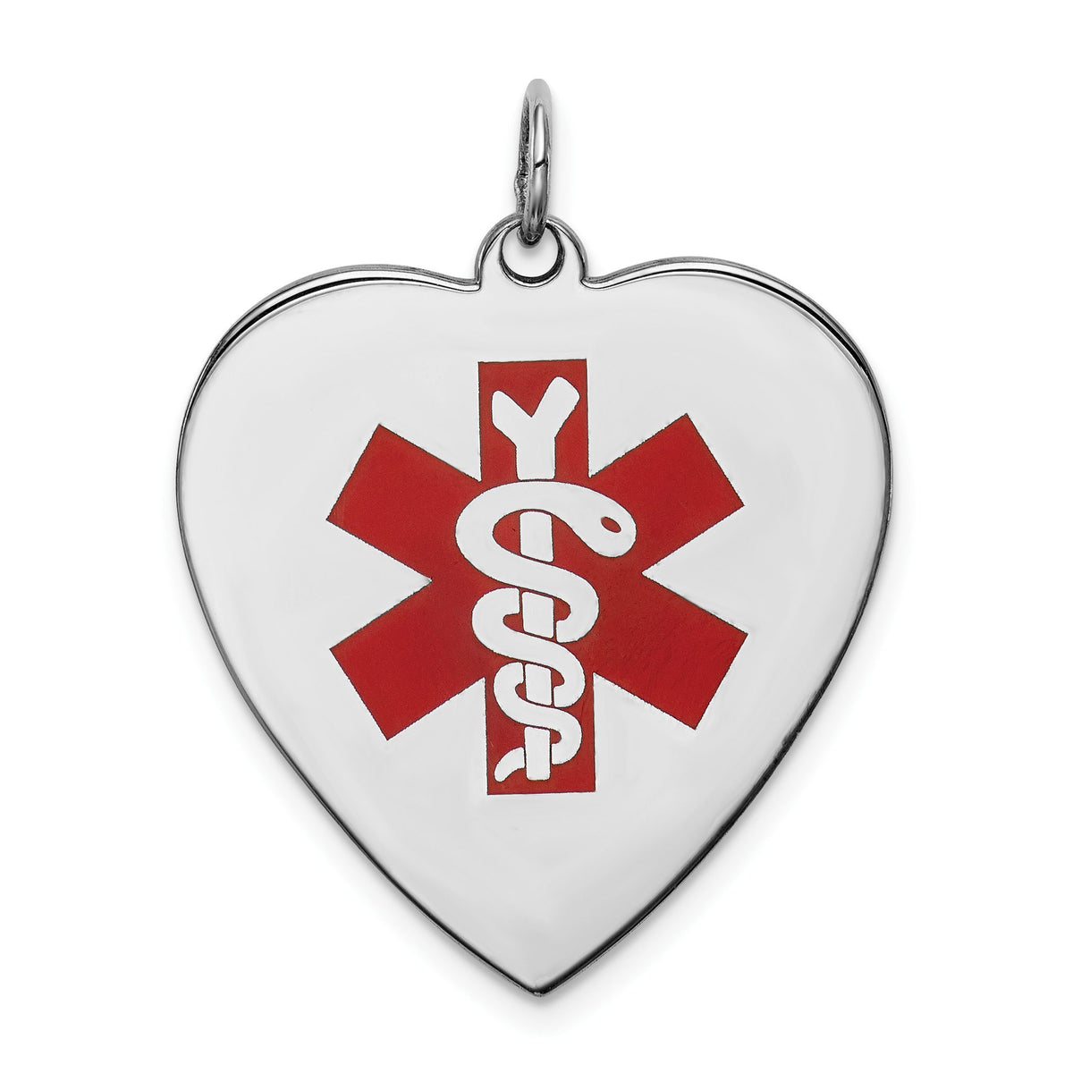 Enamel Heart Medical Alert Pendant in Sterling Silver, 28mm Engravable - Sophia Jewelers Main image