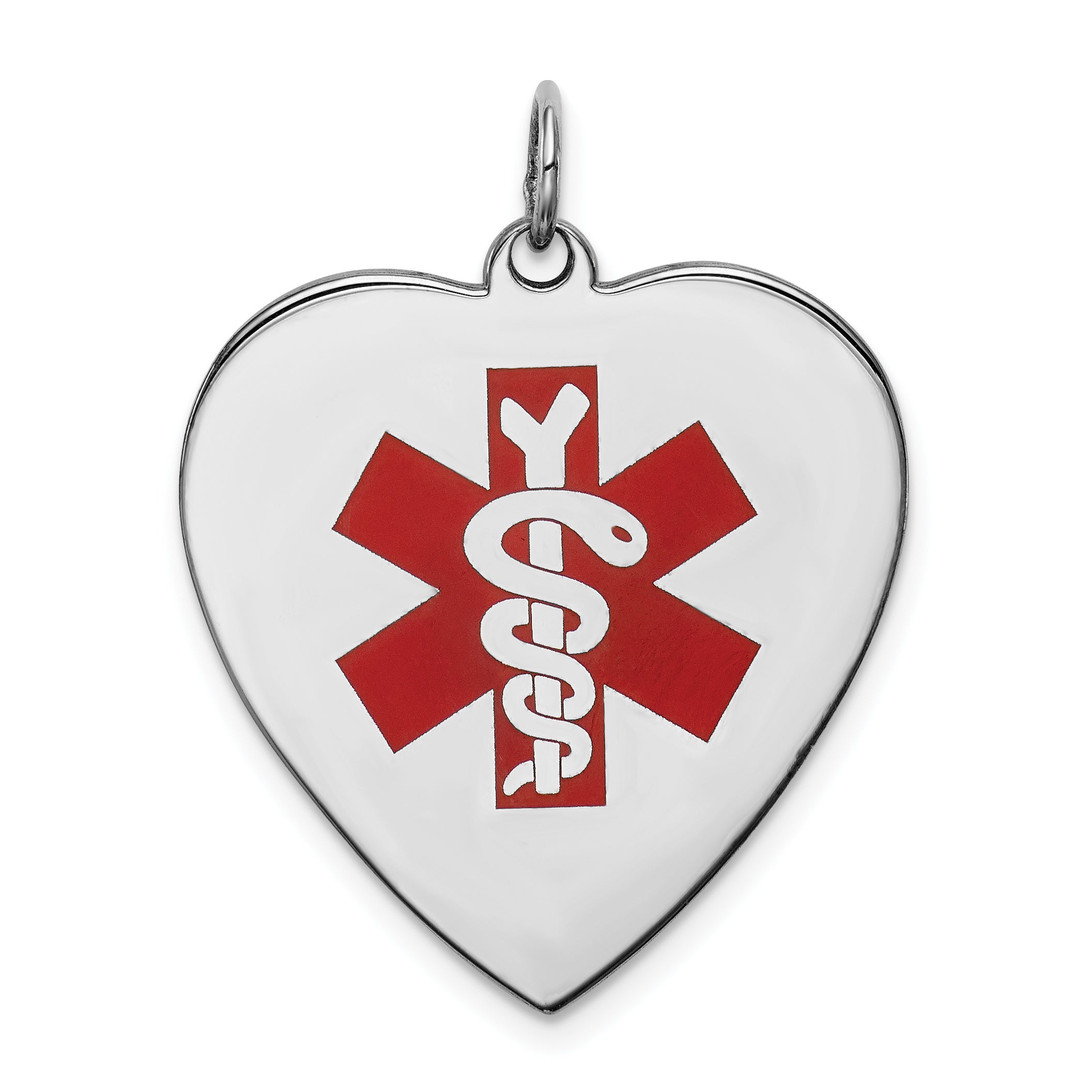 Sterling Silver RH-pltd Engraveable Enamel Lg.Heart Medical Pendant Main image