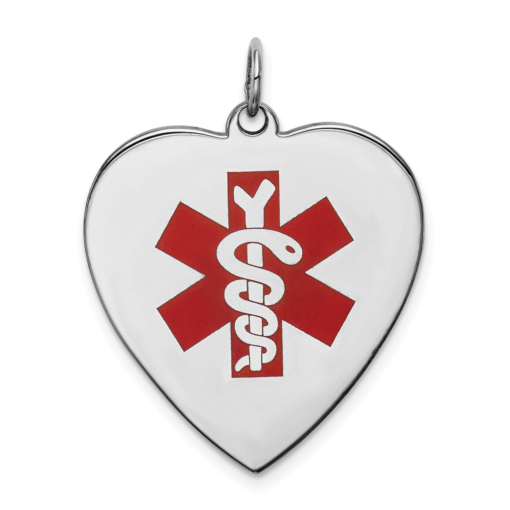 Sterling Silver RH-pltd Engraveable Enamel Lg.Heart Medical Pendant