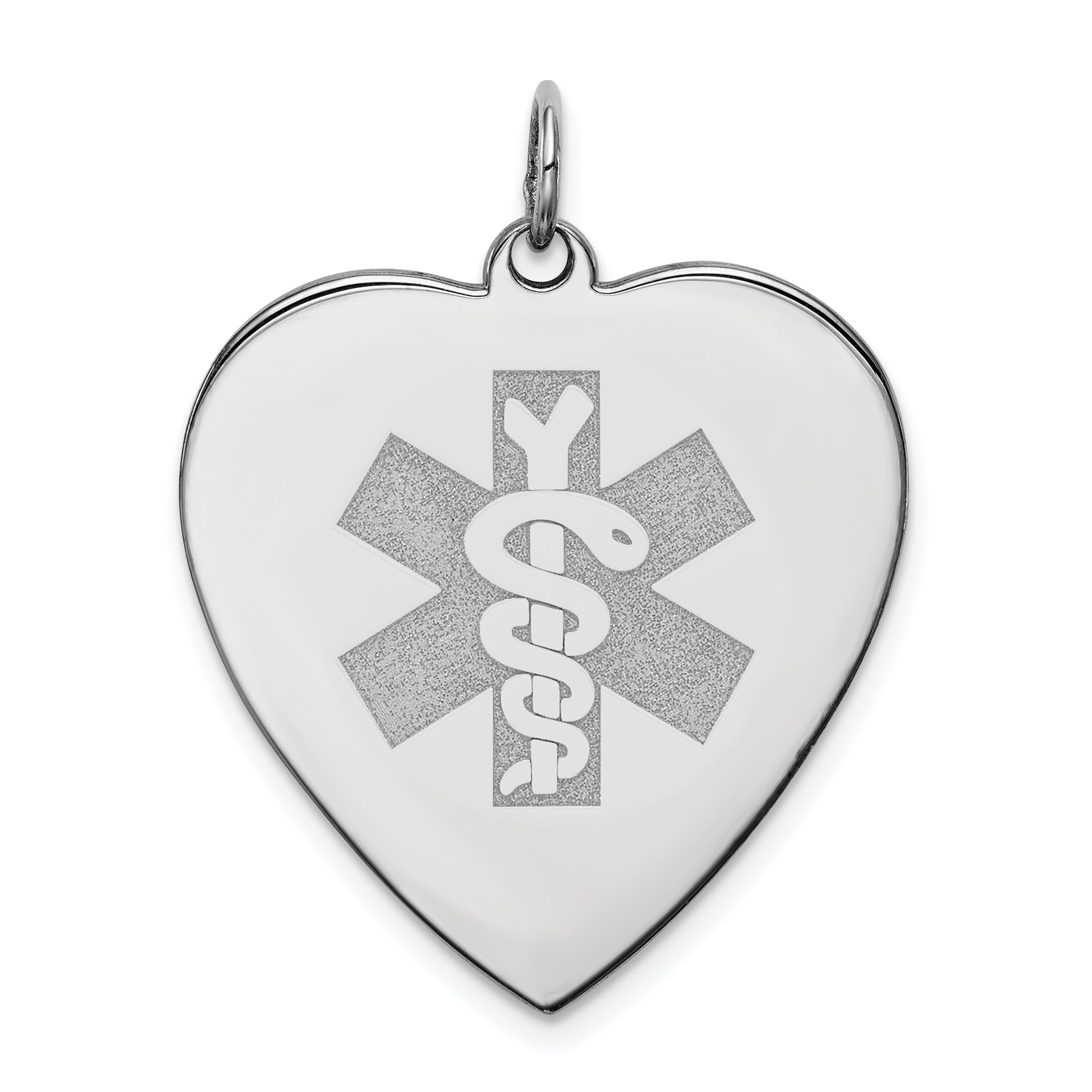 Sterling Silver Rhodium Engraveable Non-Enameled Heart Medical Pendant Main image