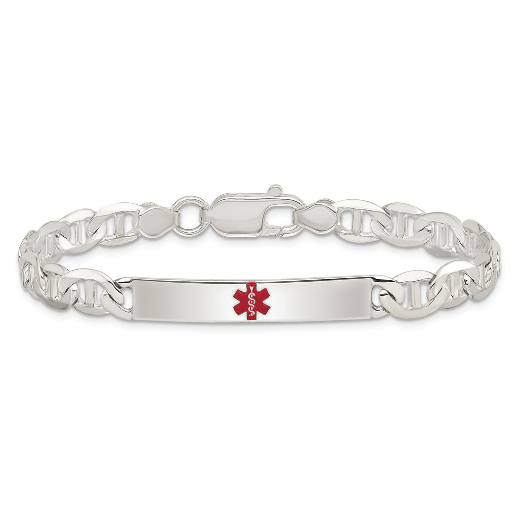 Sterling Silver Polished Medical Anchor Link ID Bracelet