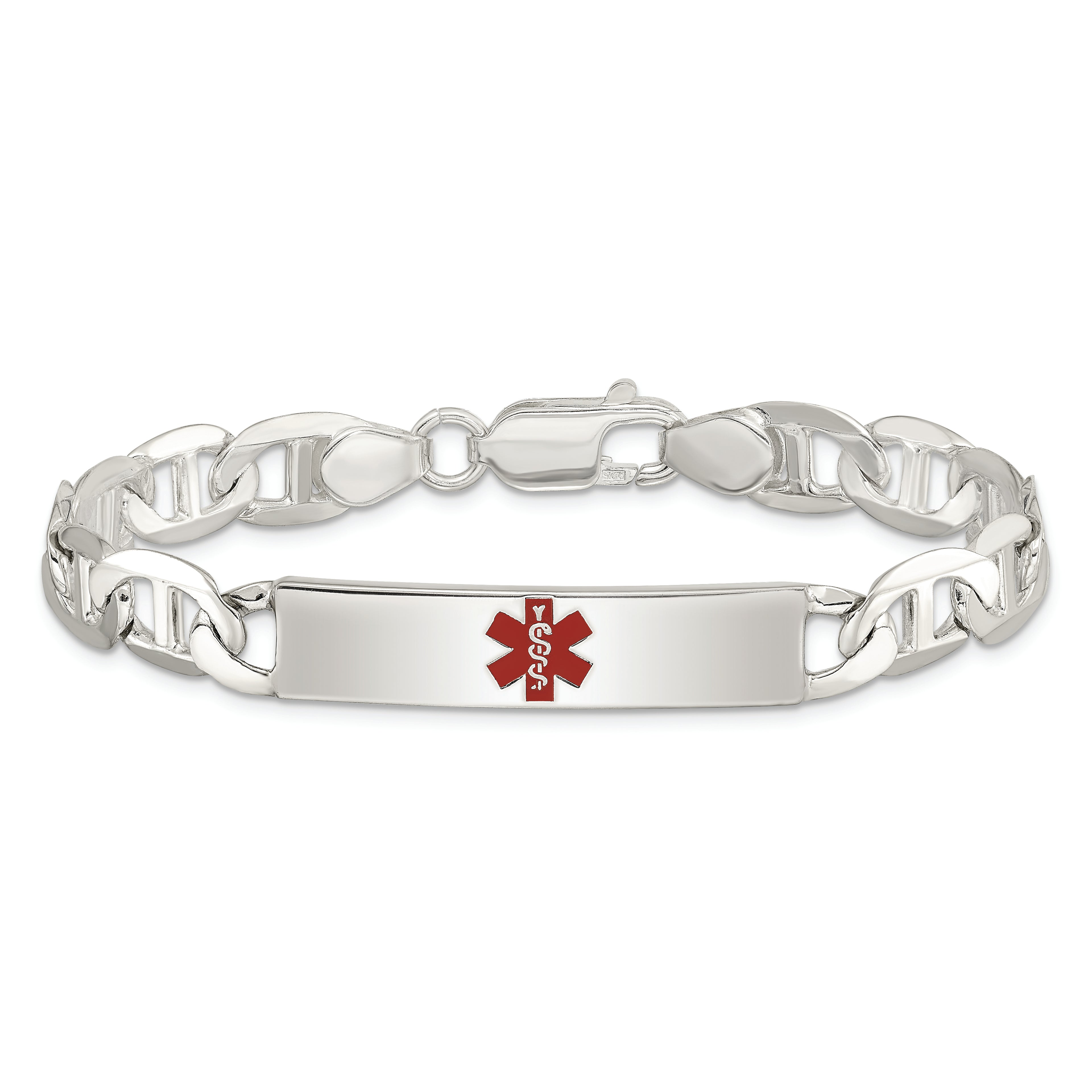 Sterling Silver Polished Medical Anchor Link ID Bracelet