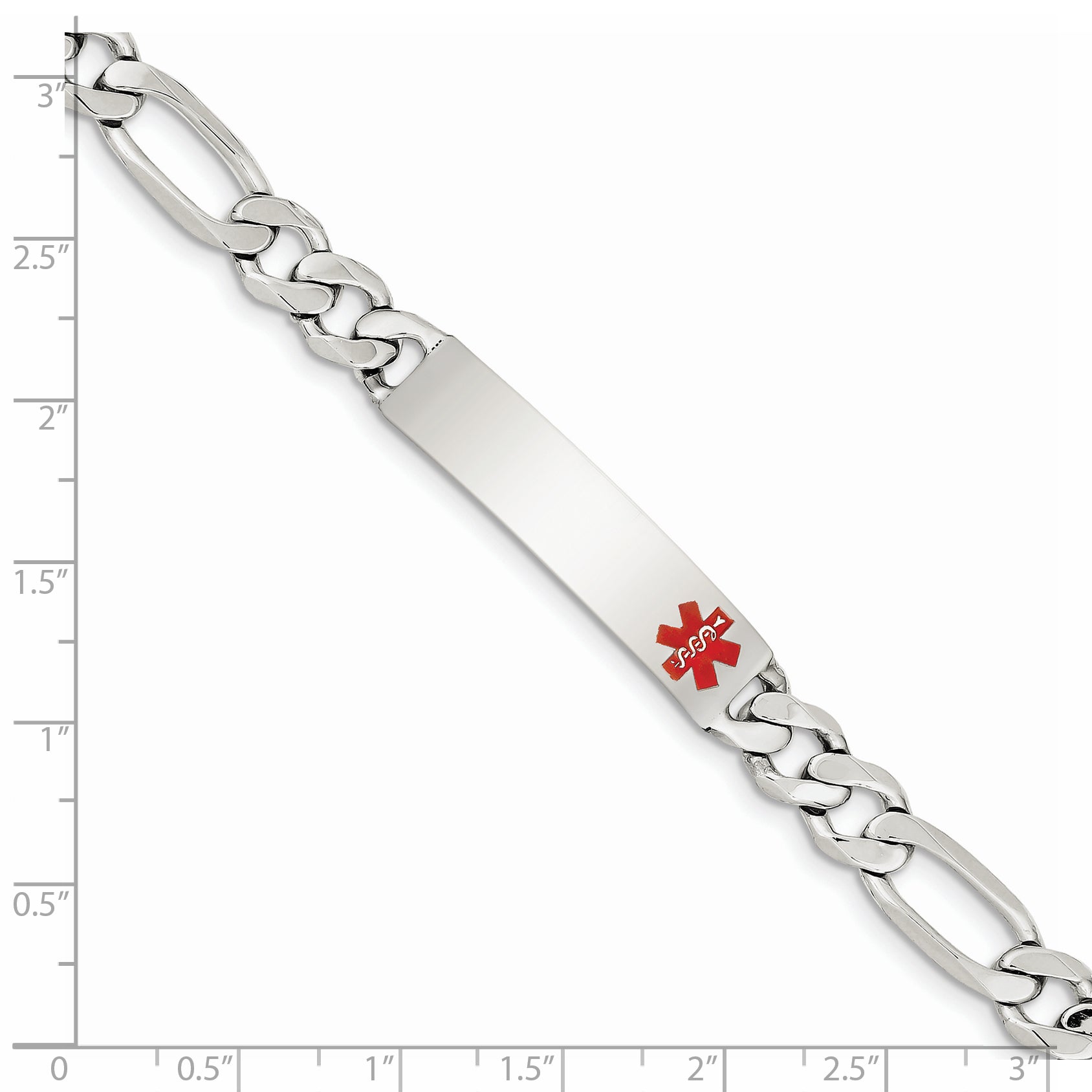 Sterling Silver Polished Medical Figaro Anchor Link ID Bracelet