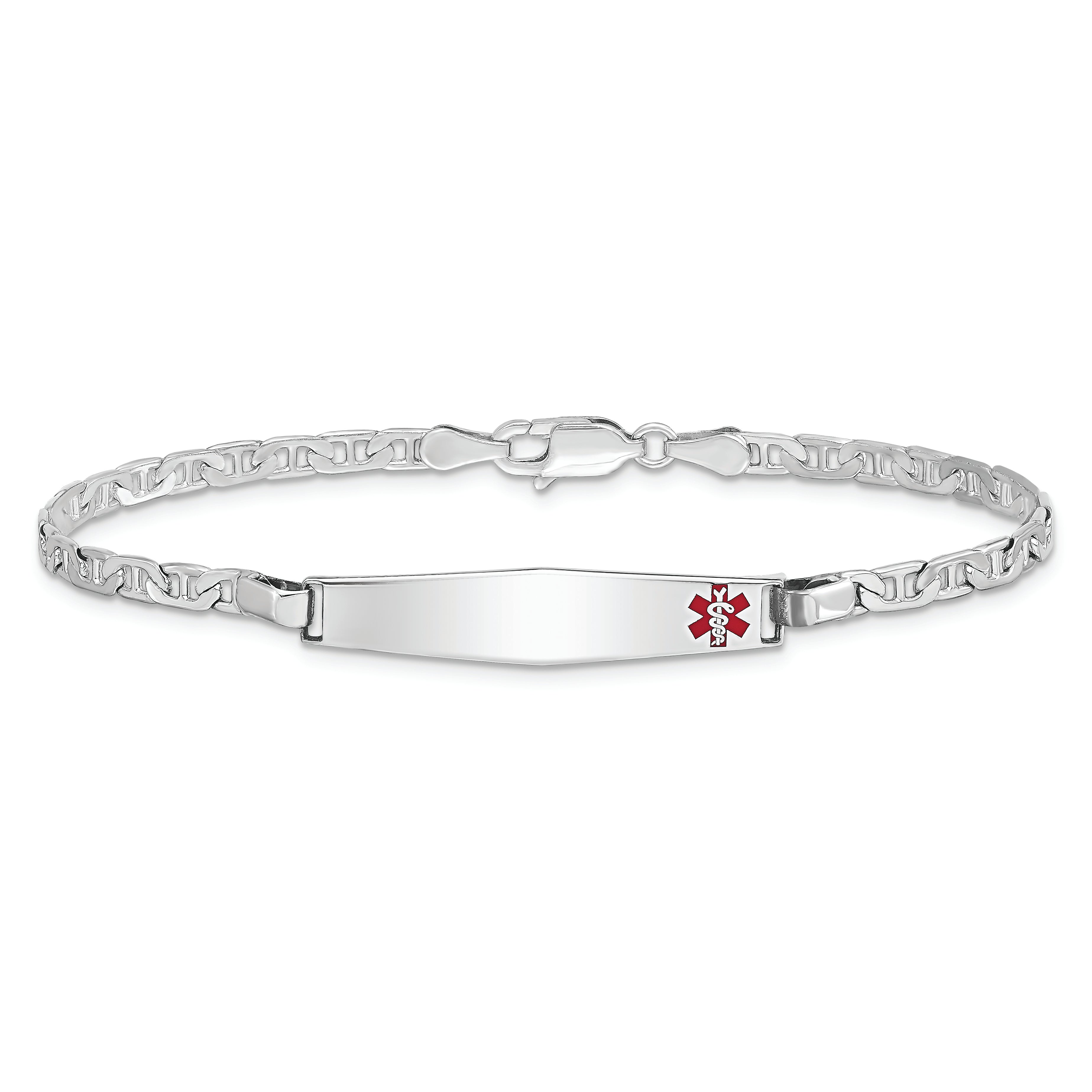 Sterling Silver Rhodium-plated Medical ID Anchor Link Bracelet