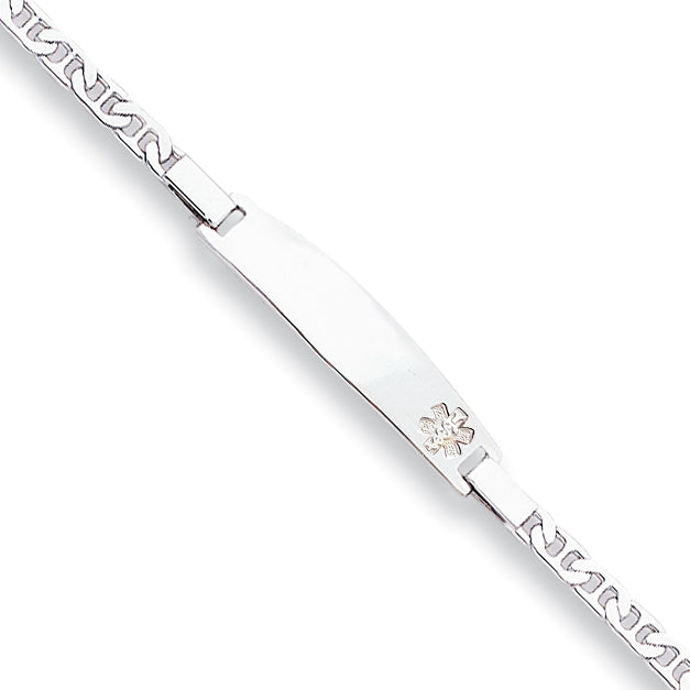 Sterling Silver Rhod-plt Non-enameled Medical ID Anchor Link Bracelet Main image