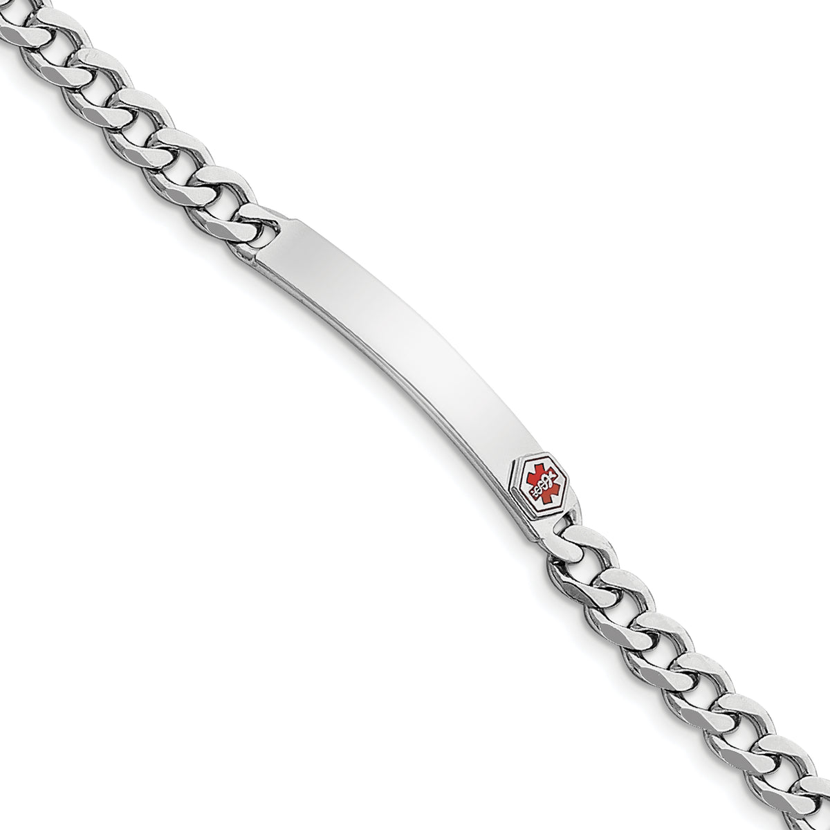 Sterling Silver Rhodium-plated Enameled Medical ID Curb Link Bracelet