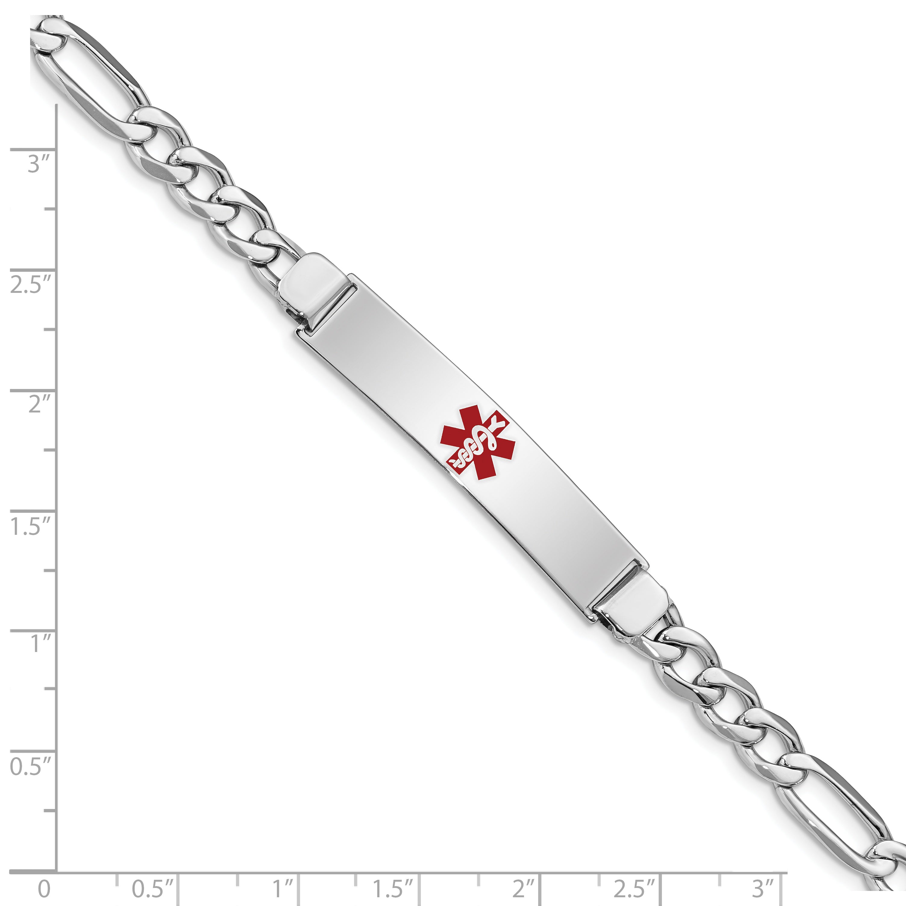 Sterling Silver Rhodium-plated Medical ID Figaro Link Bracelet