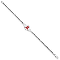 Sterling Silver Rhodium-plated Medical ID Rope Link Bracelet