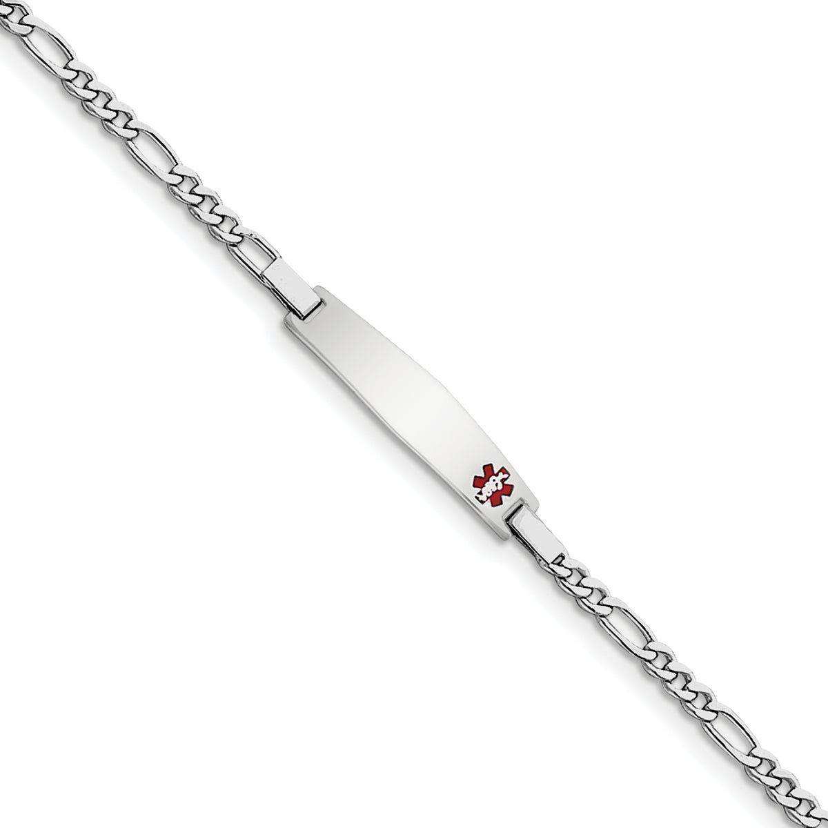 Sterling Silver Rhodium Children's Medical ID Bracelet WithFigaro ID Bracelet