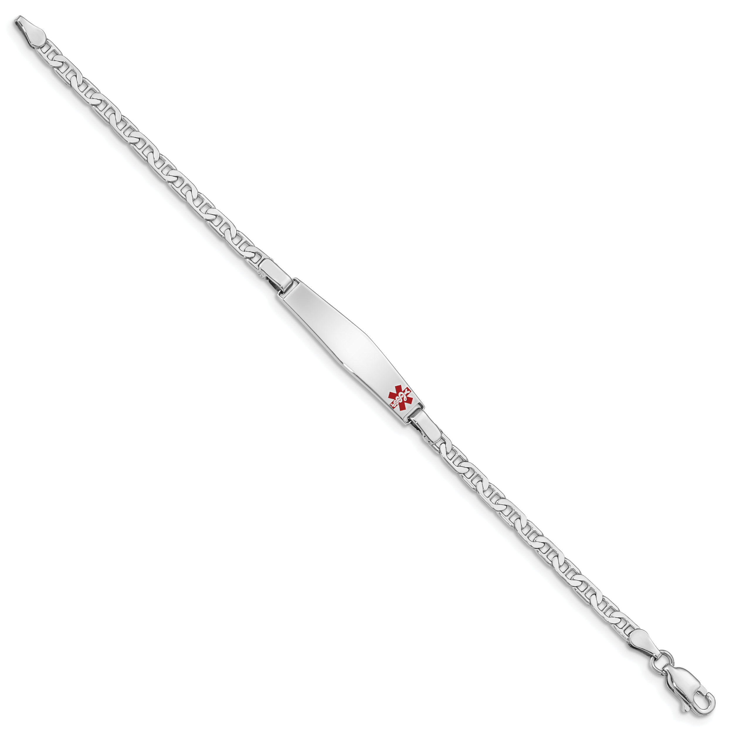 Sterling Silver Rhod-plated Children's Medical ID Bracelet w/Anchor Secondary image
