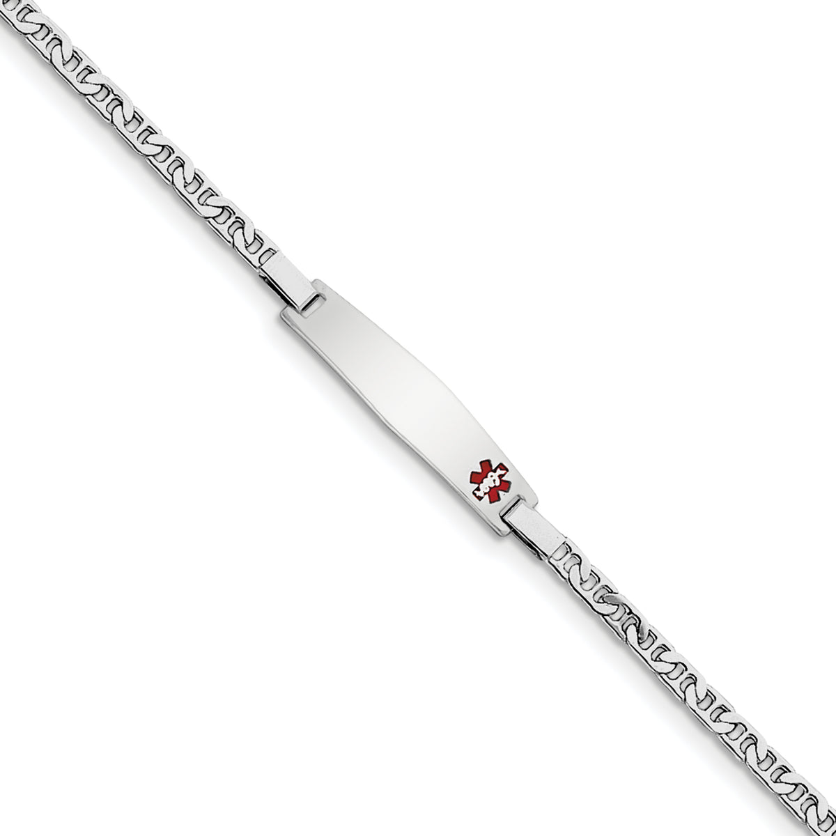 Sterling Silver Rhod-plated Children's Medical ID Bracelet WithAnchor