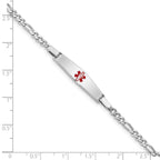 Sterling Silver Rhod-plated Children's Medical ID Bracelet w/Figaro