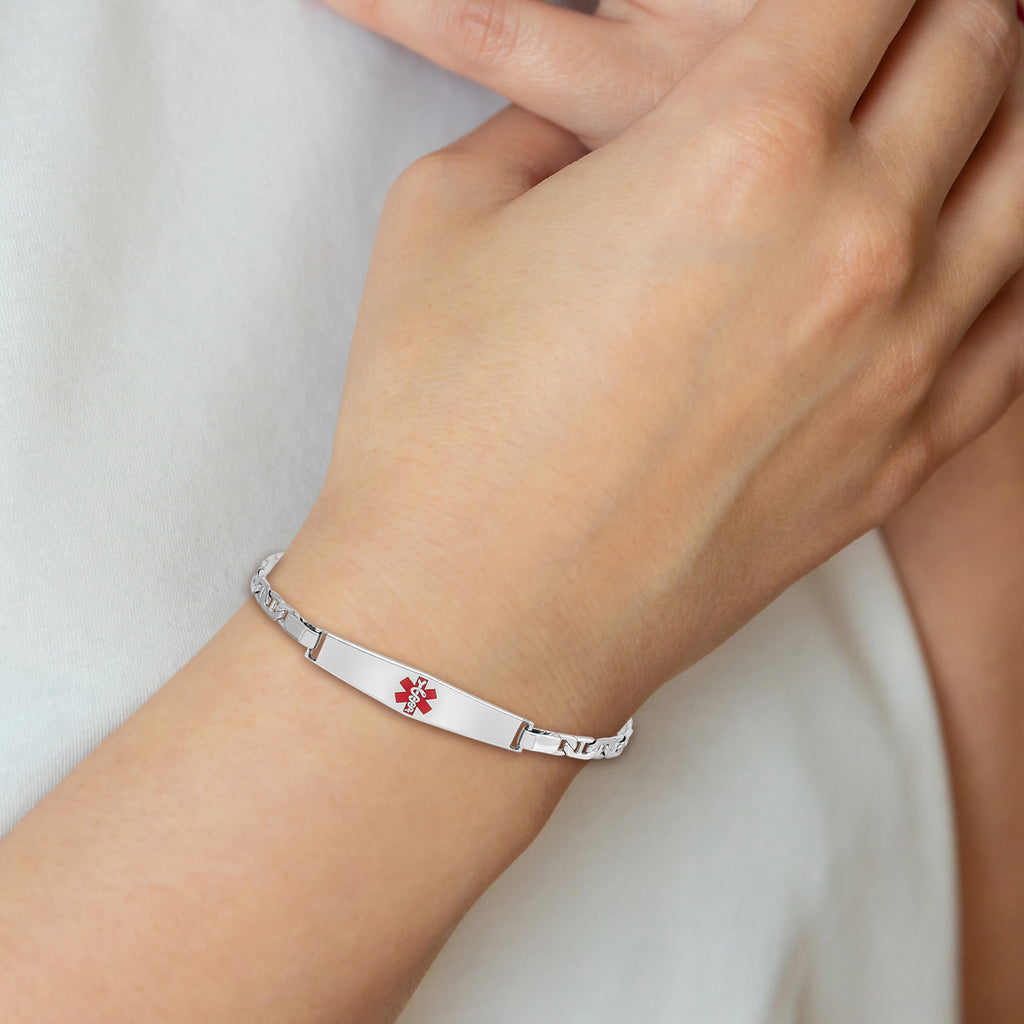 Sterling Silver Rhod-plated Children's Medical ID Anchor Link Bracelet