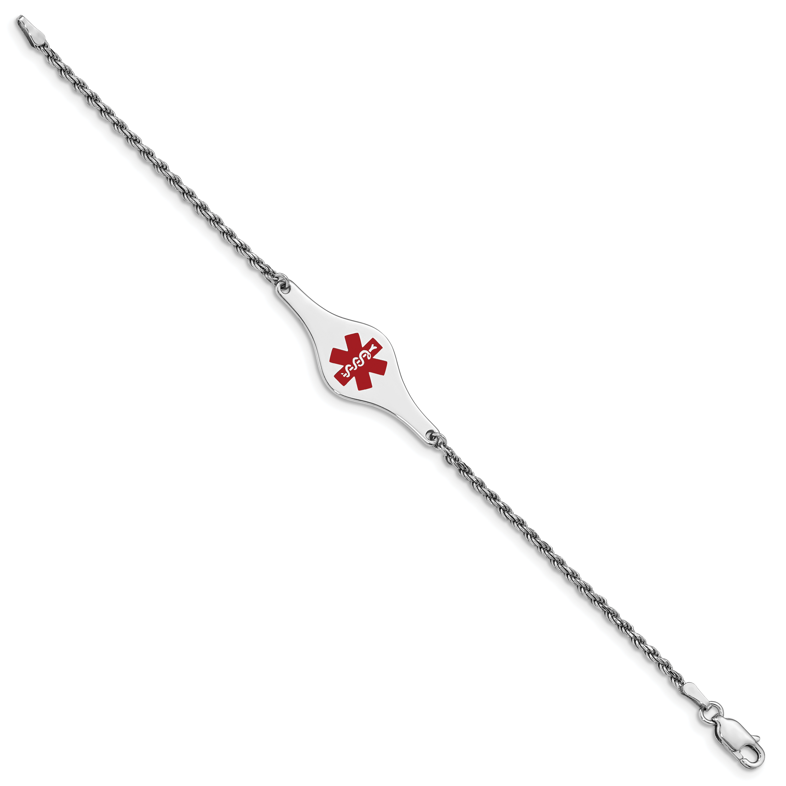 Sterling Silver Rhod-plated Children's Medical ID Bracelet w/Rope Li Secondary image