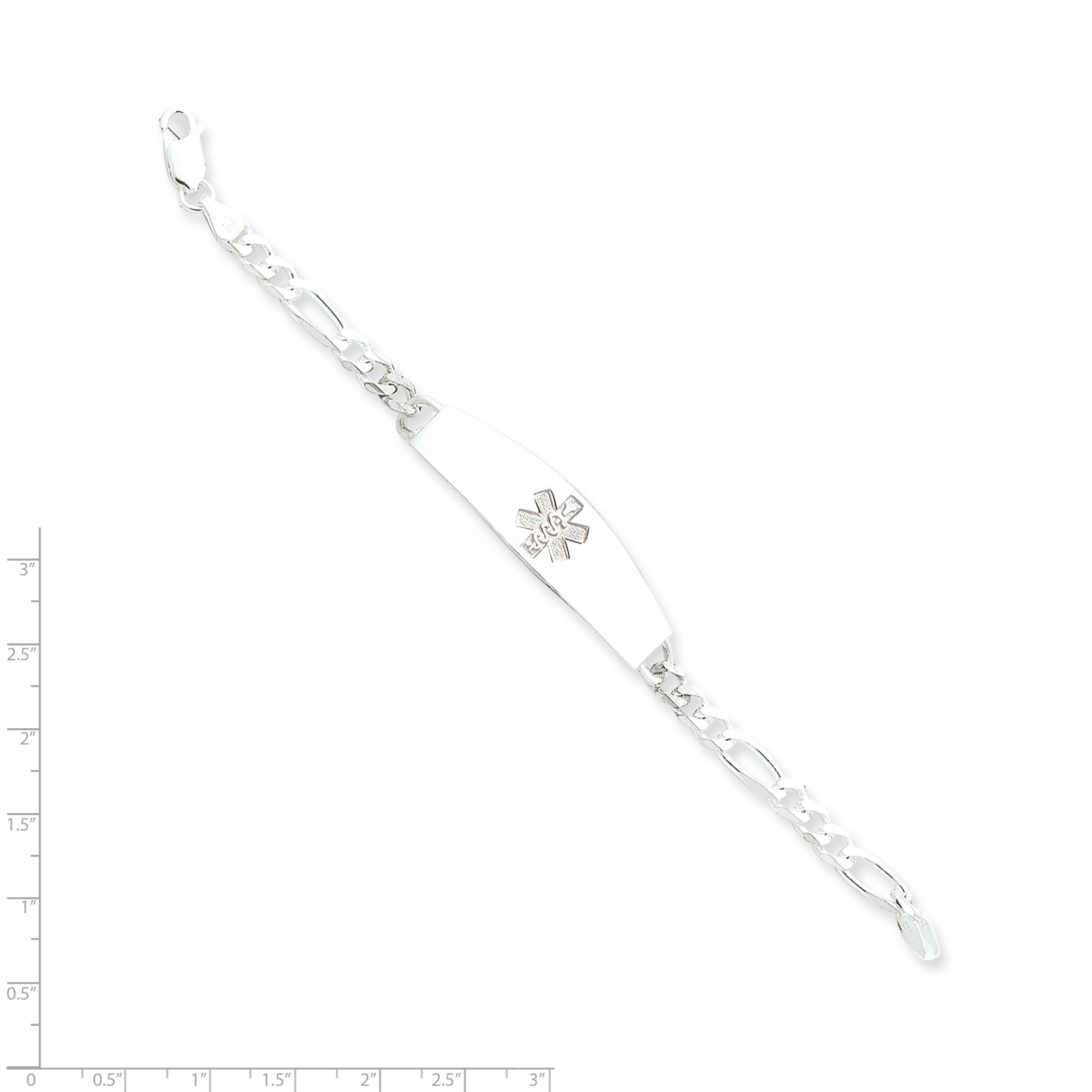 Sterling Silver Rhod-plt Non-enameled Medical ID Figaro Link Bracelet Secondary image