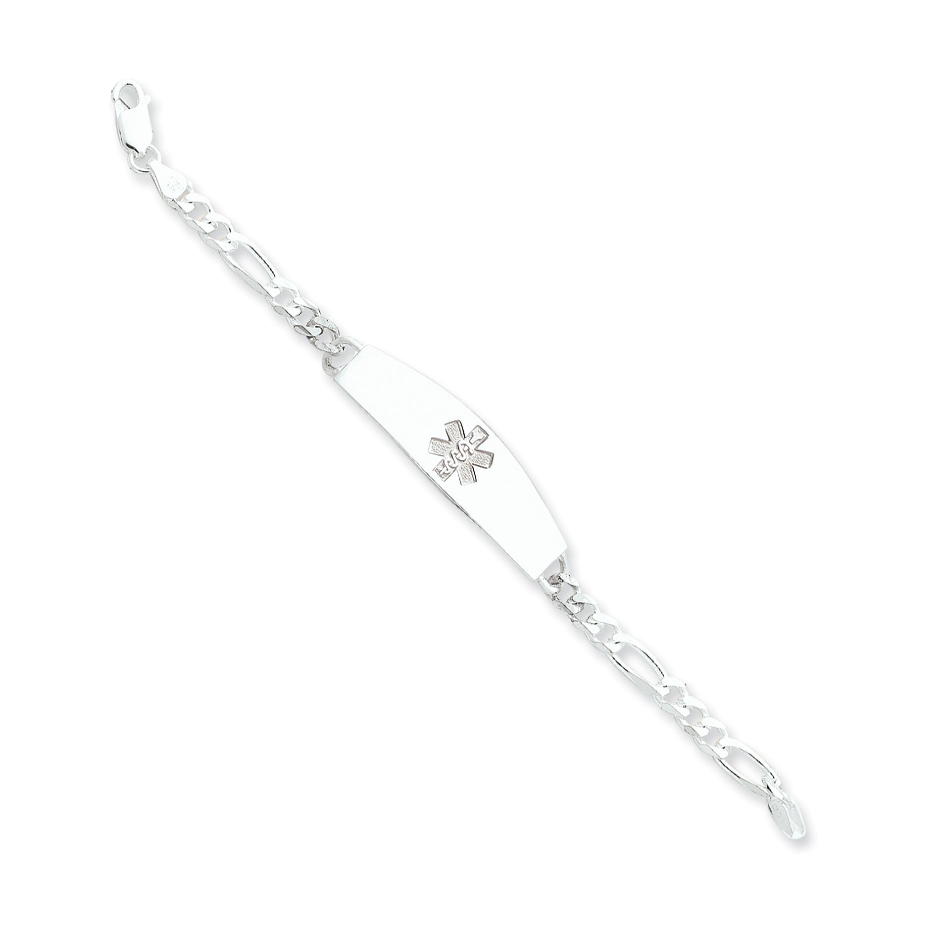 Sterling Silver Rhod-plt Non-enameled Medical ID Figaro Link Bracelet Main image