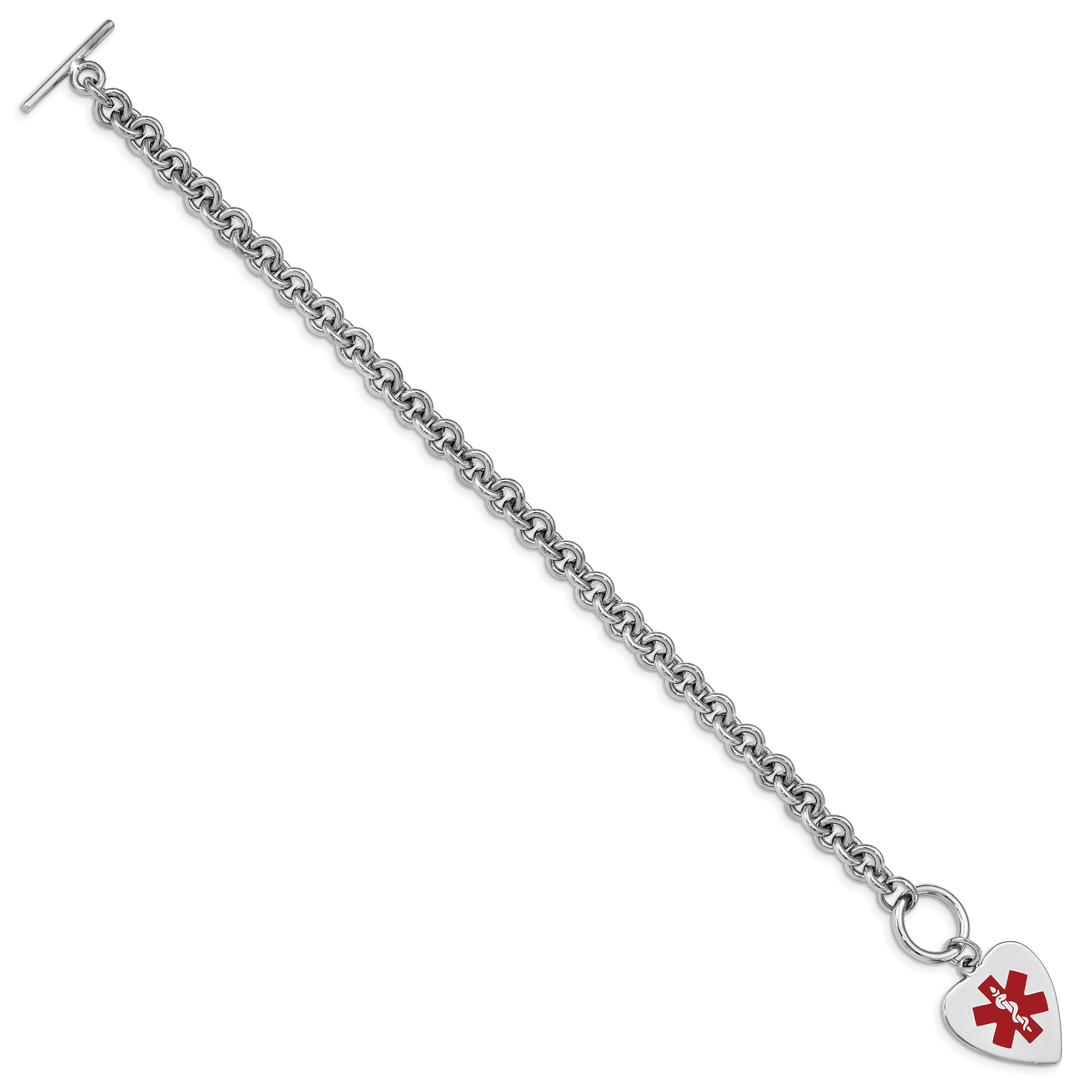 Sterling Silver RH-pltd Engraveable Enamel Heart Medical ID Bracelet Secondary image