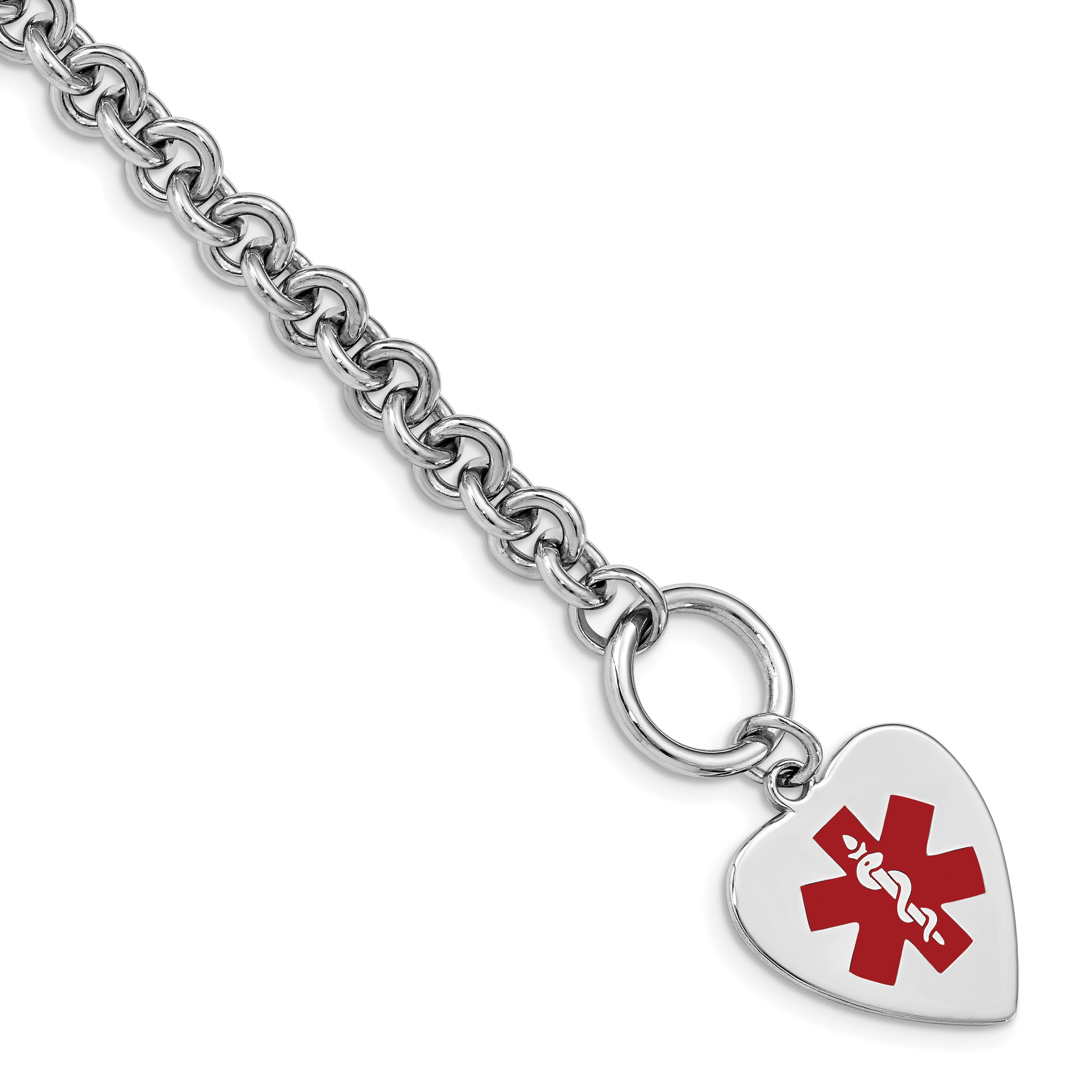 Sterling Silver RH-pltd Engraveable Enamel Heart Medical ID Bracelet Main image