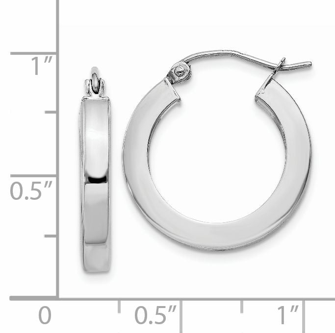 14k White Gold Square Tube Hoop Earrings