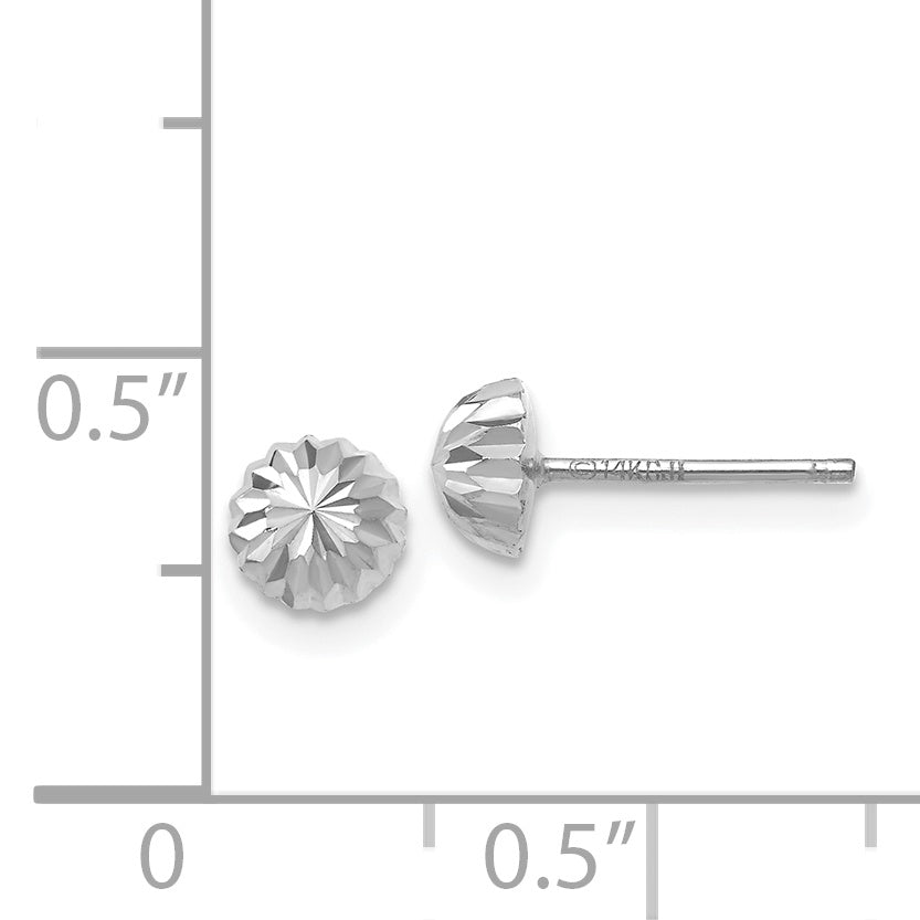 14k White Gold Polished & Diamond-Cut Half Ball Post Earrings