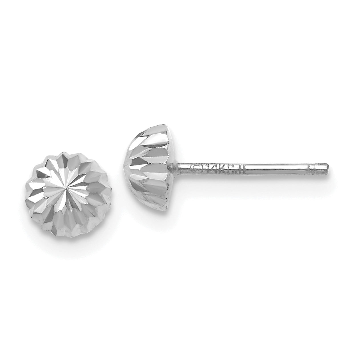 14k White Gold Polished & Diamond-Cut Half Ball Post Earrings Main image