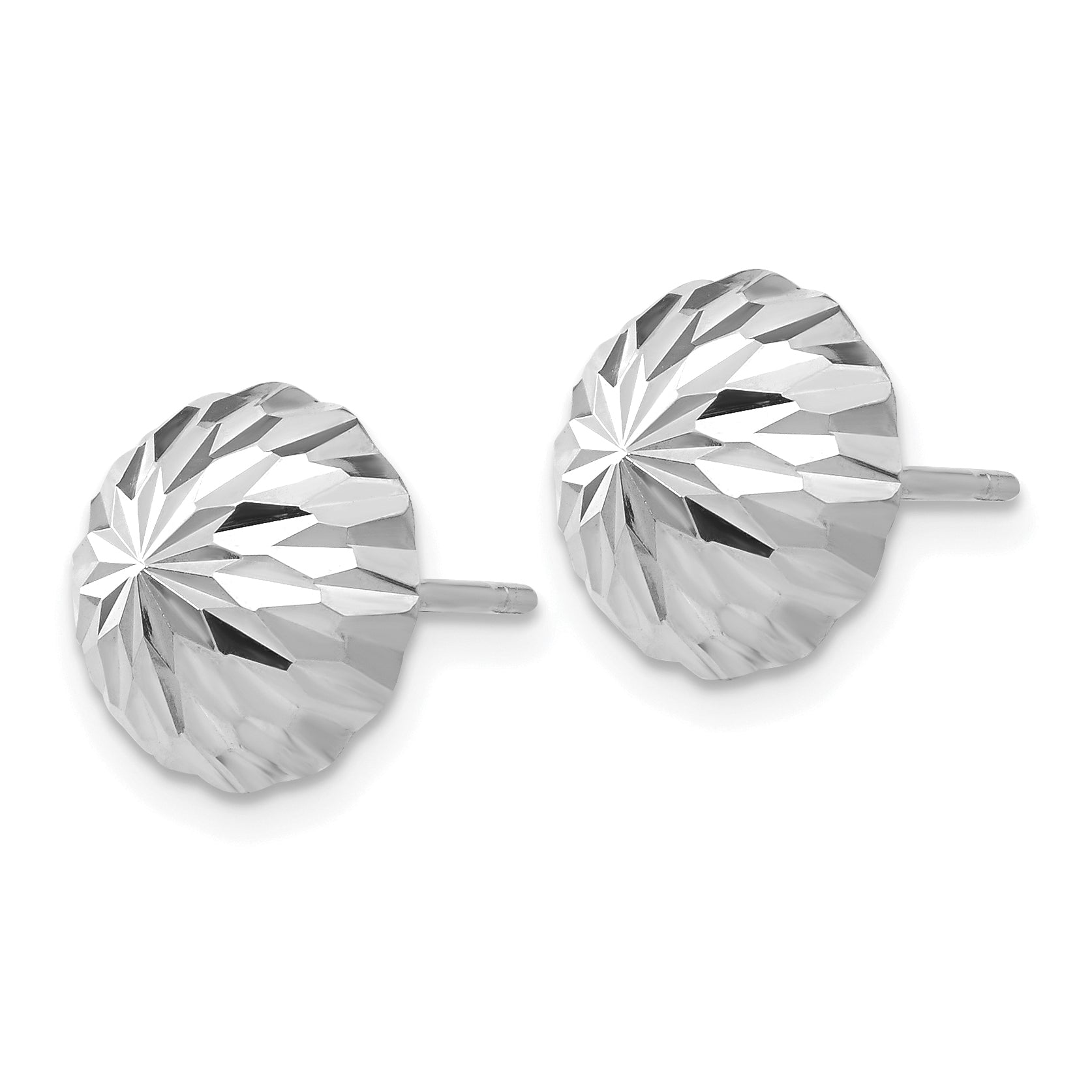 14k White Gold Polished & Diamond-Cut Half Ball Post Earrings Secondary image