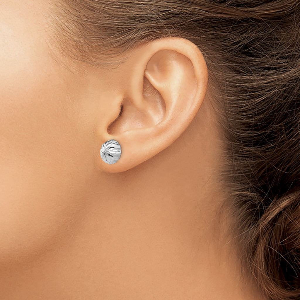 14k White Gold Polished & Diamond-Cut Half Ball Post Earrings