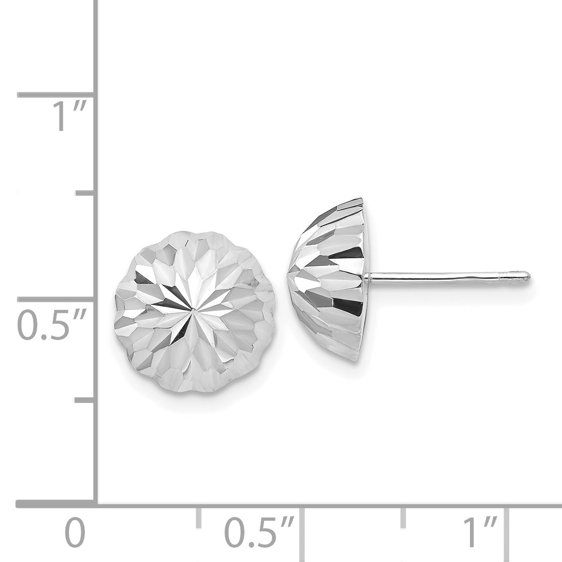 14k White Gold Polished & Diamond-Cut Half Ball Post Earrings