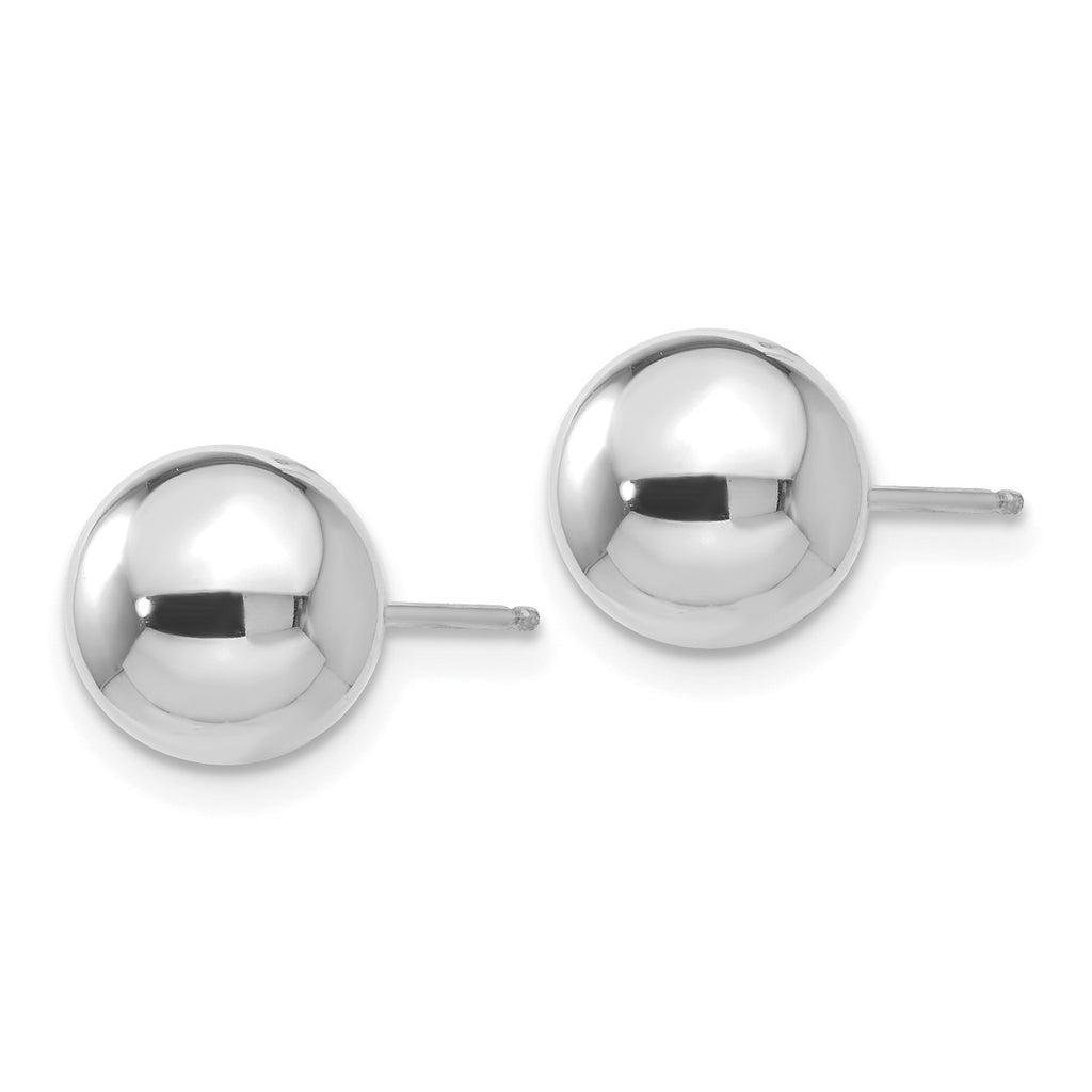 Polished Puffed Ball Stud Earrings in 14K White Gold, 8mm