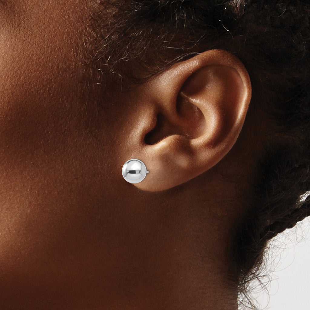 Polished Puffed Ball Stud Earrings in 14K White Gold, 8mm