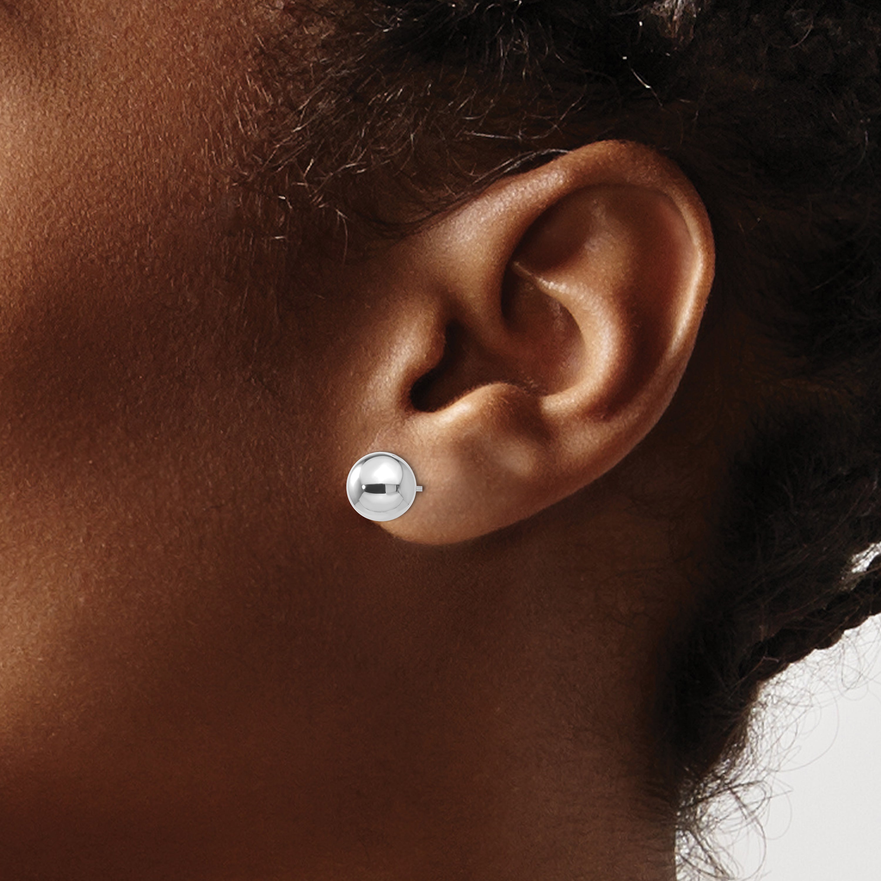 Polished Puffed Ball Stud Earrings in 14K White Gold, 8mm