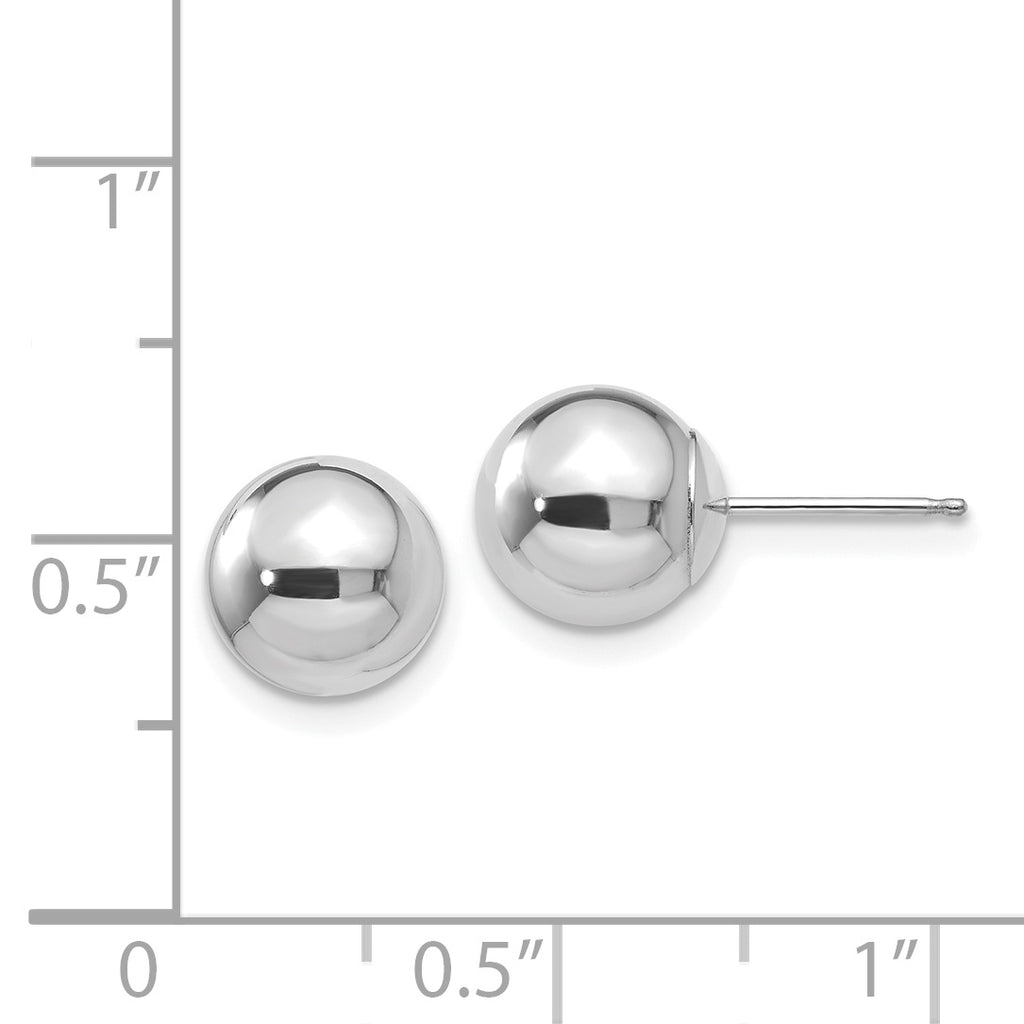 Polished Puffed Ball Stud Earrings in 14K White Gold, 8mm