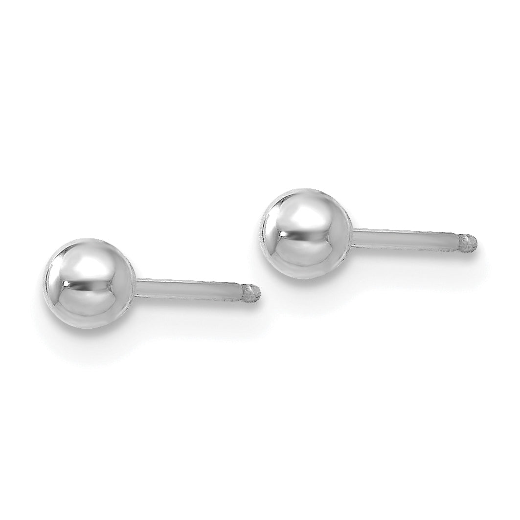 Puffed Ball Stud Earrings in 14K White Gold, 3mm