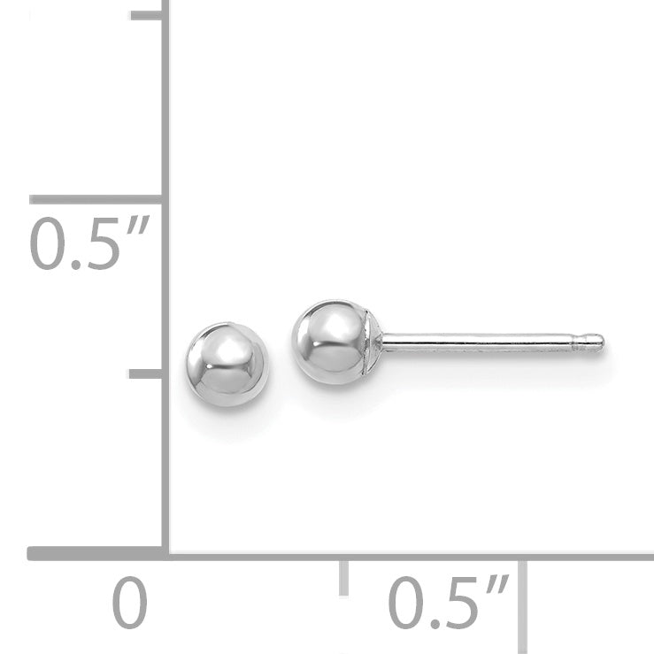 Puffed Ball Stud Earrings in 14K White Gold, 3mm
