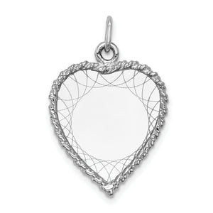 Rope-Edge Heart Disc Charm in 14K White Gold, 24x19mm Engravable - Sophia Jewelers