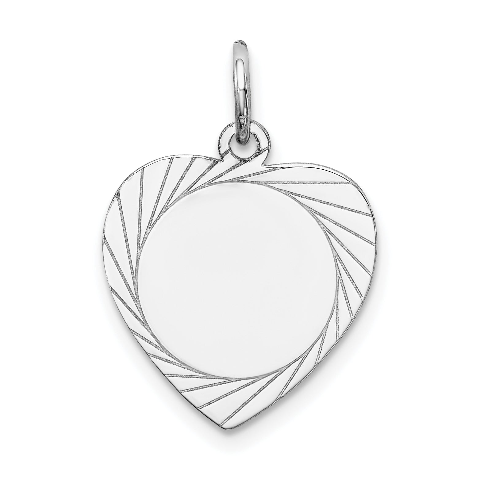 14k White Gold Etched Design .013 Gauge Engravable Heart Charm