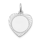 14k White Gold Etched Design .013 Gauge Engravable Heart Charm
