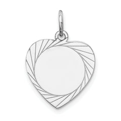 14K White Gold Etched Design .013 Gauge Engravable Heart Charm