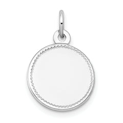 14K White Gold Plain .018 Gauge Round Engravable Disc Charm