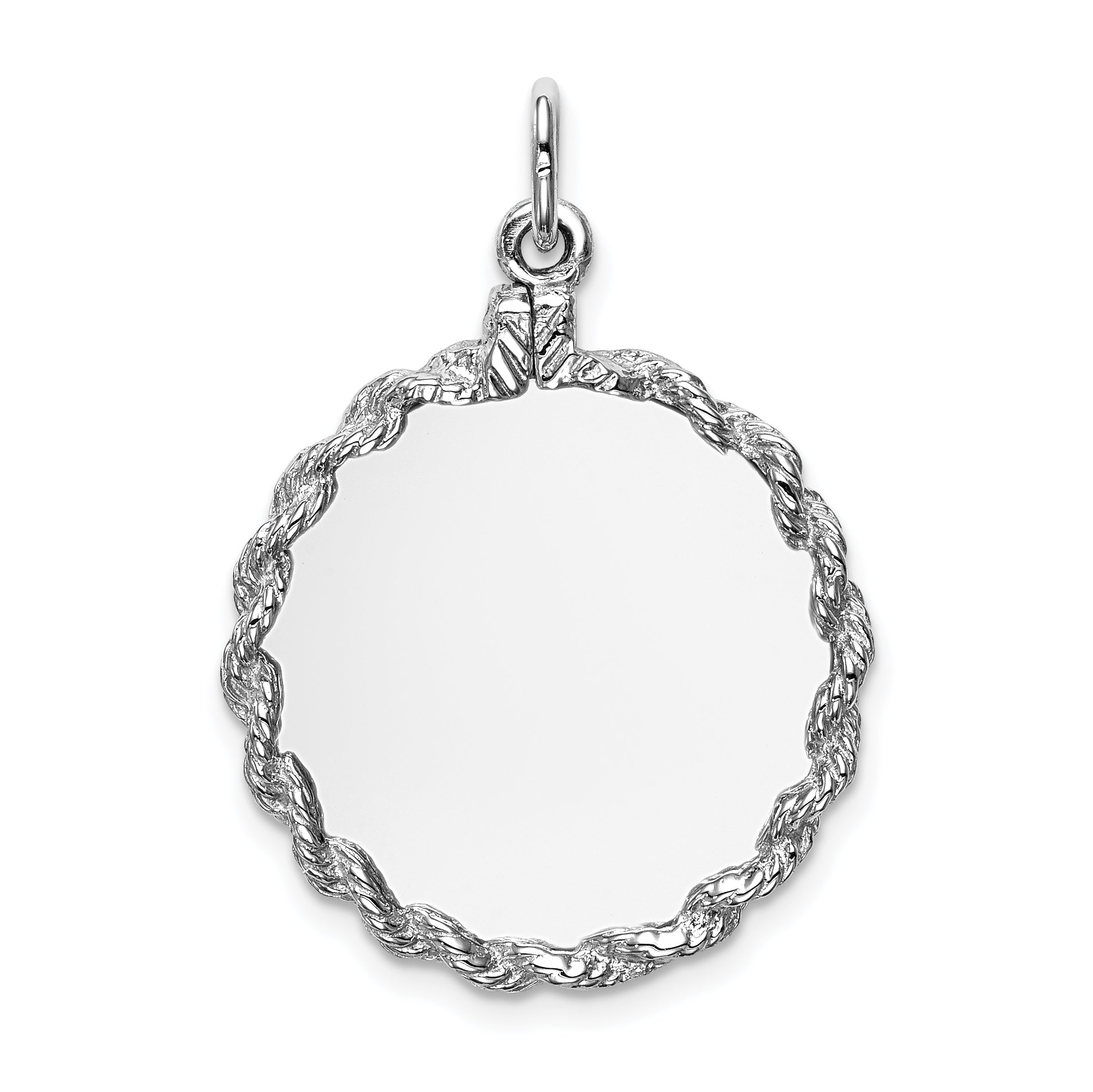 14K White Gold .013 Gauge Round Engravable Disc with Rope Charm