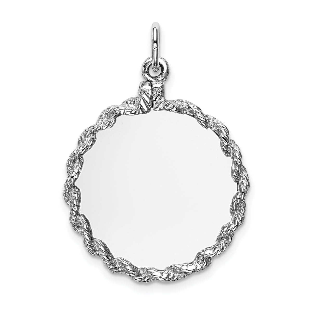 14k White Gold .013 Gauge Round Engravable Disc with Rope Charm