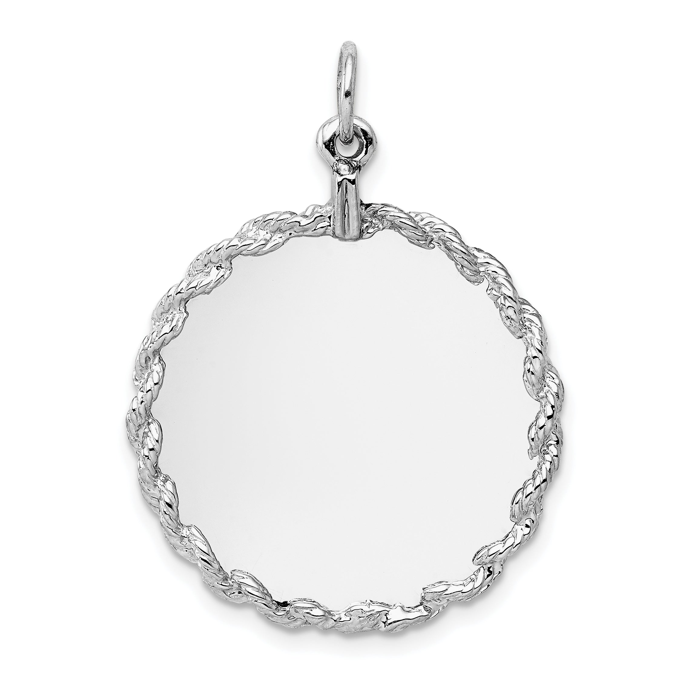 14k White Gold Rounded with Rope .013 Gauge Engravable Disc Main image