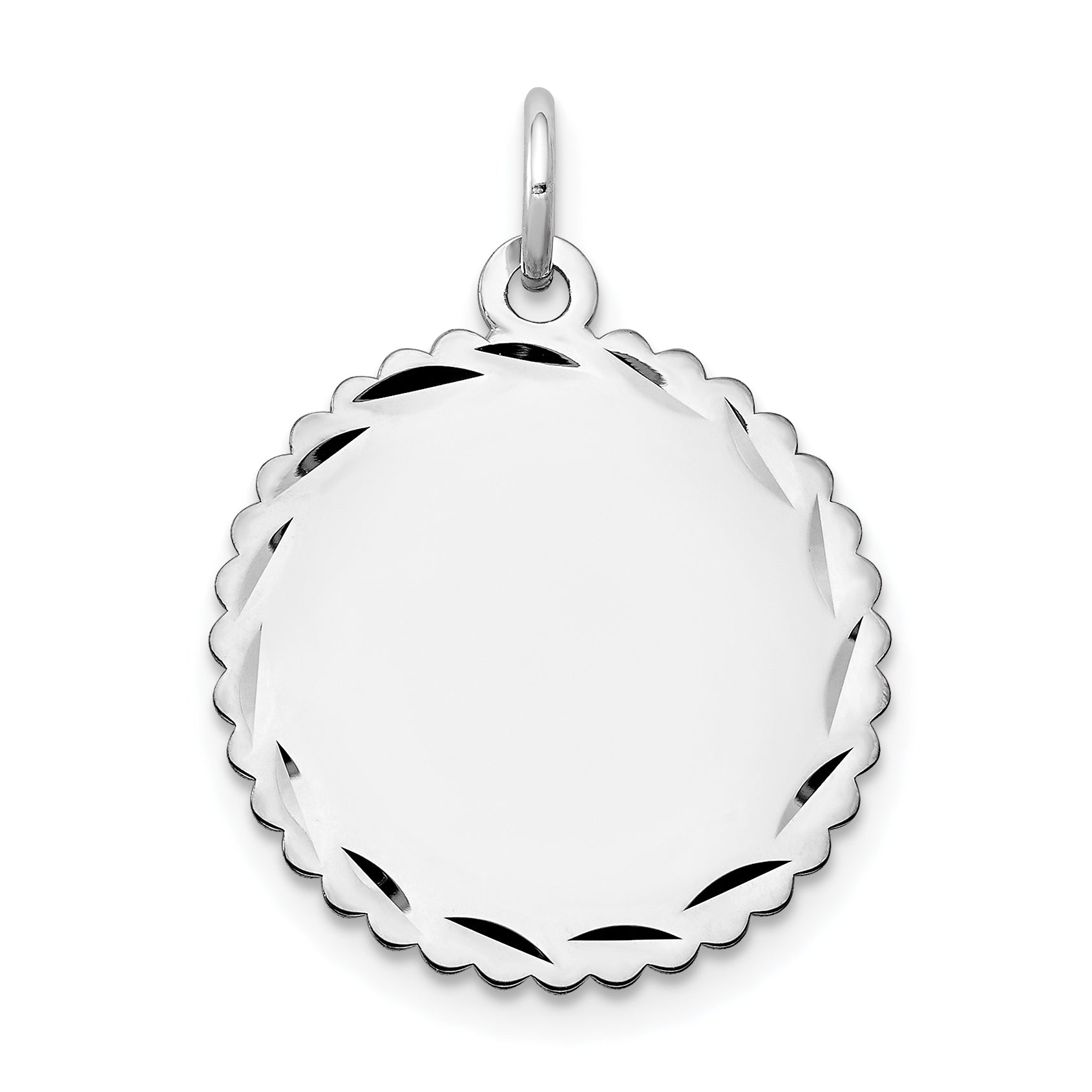 14K White Gold .011 Gauge Engraveable Scalloped Disc Charm