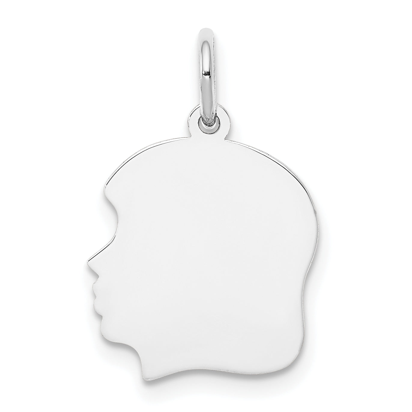 14K White Gold Plain Medium Facing Left Engravable Girl Charm Main image