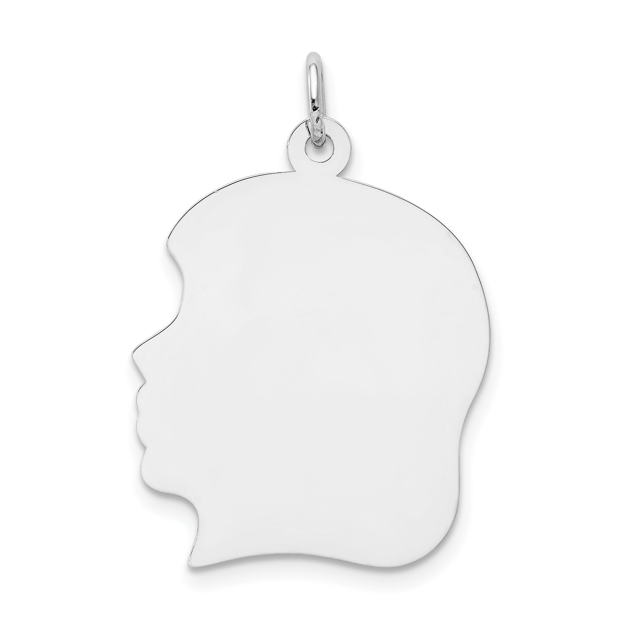 14K White Gold Plain Large Facing Left Engravable Girl Charm Main image